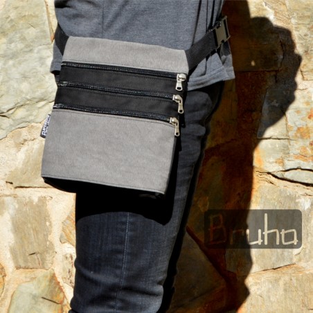 Gray fanny pack 3 pockets 100% cotton