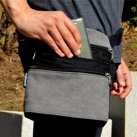 Gray fanny pack 3 pockets 100% cotton
