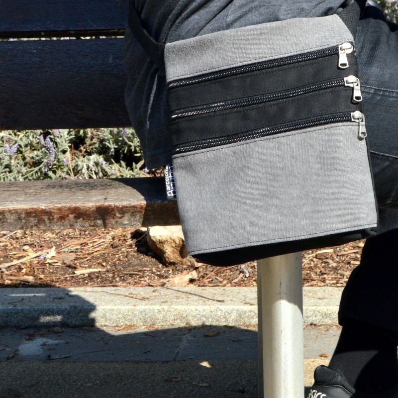 Gray fanny pack 3 pockets 100% cotton