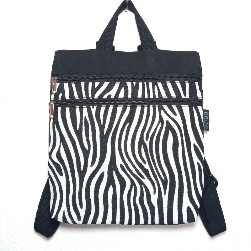 Sac à dos réversible COMODO, zèbre blanc 3 poches