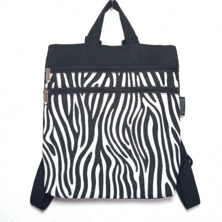 Motxilla COMODO reversible, ZEBRA blanca 3 butxaques