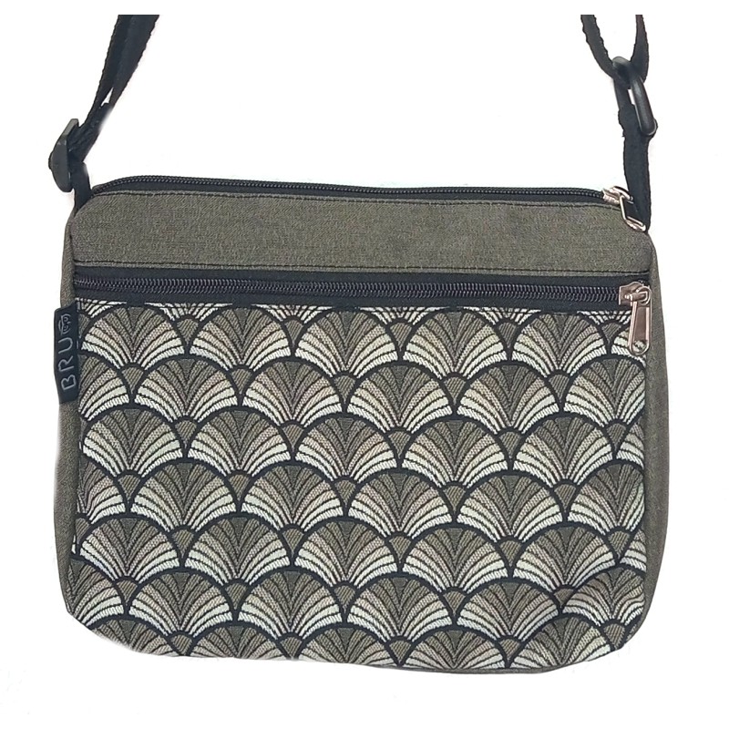 Bolso ancho abanico taupe con 4 bolsillos, Creta.