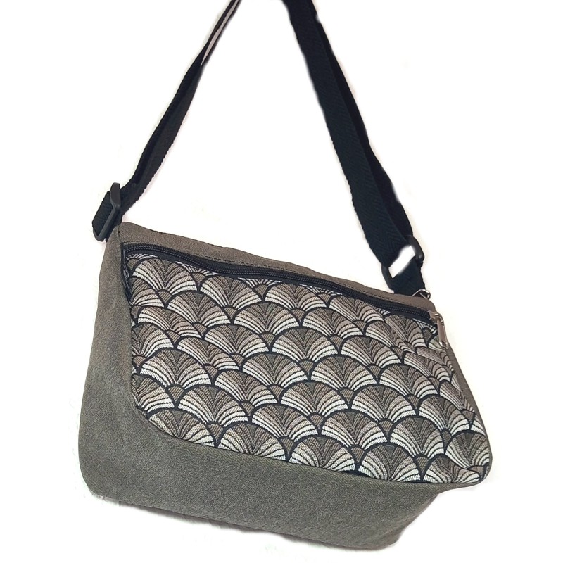 Bolso ancho abanico taupe con 4 bolsillos, Creta.