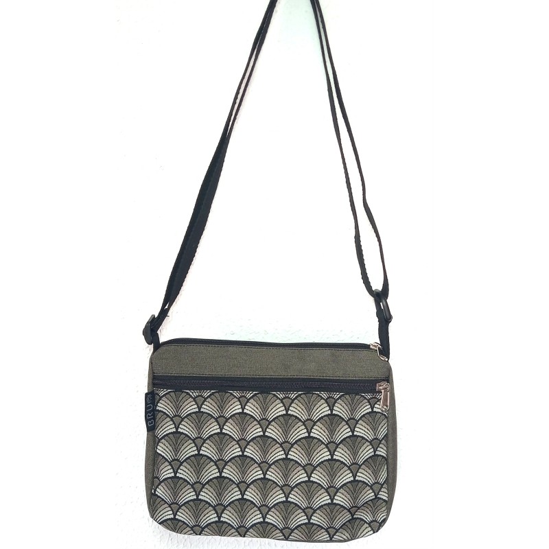 Bolso ancho abanico taupe con 4 bolsillos, Creta.