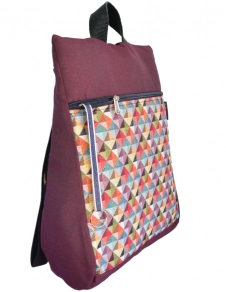 Mochila antirrobo Triángulos granate lado