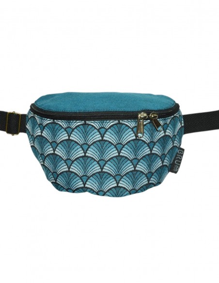Riñonera bandolera 2 bolsillos abanicos azul