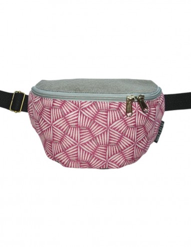 Riñonera bandolera 2 bolsillos palillos rosa gris