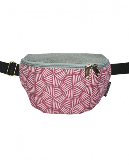 Riñonera bandolera 2 bolsillos palillos rosa gris