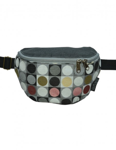 Riñonera bandolera 2 bolsillos cubos gris
