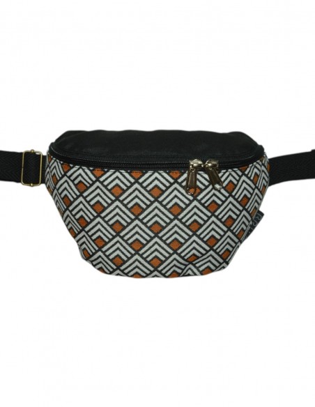 Crossbody belt bag with 2 pockets "rombos" orange black