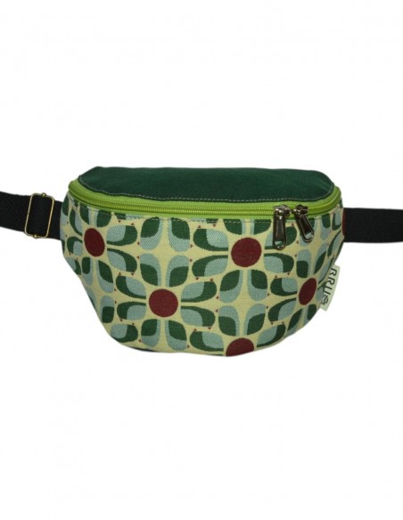 Riñonera bandolera 2 bolsillos flores verde
