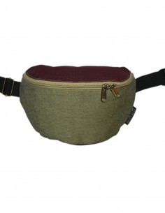 Crossbody belt bag with 2 pockets beige burgundy
