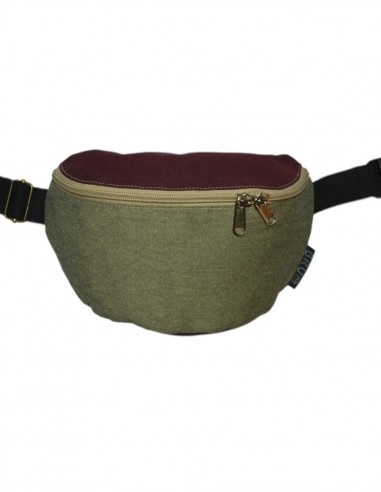 Crossbody belt bag with 2 pockets beige burgundy