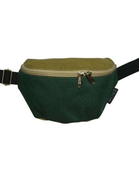 Crossbody belt bag with 2 pockets green mustard
