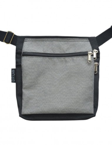 Sac banane double 3 poches gris clair noire