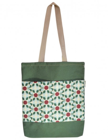 Tote bag con bolsillos flores verde - CHIPRE