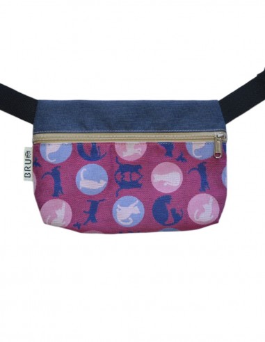 Waist bag 1 pocket "cats" blue - TAHITÍ