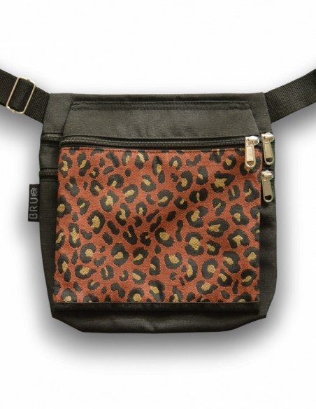 Sac Banane double 3 poches "leopard" noire – PUKAPUKA