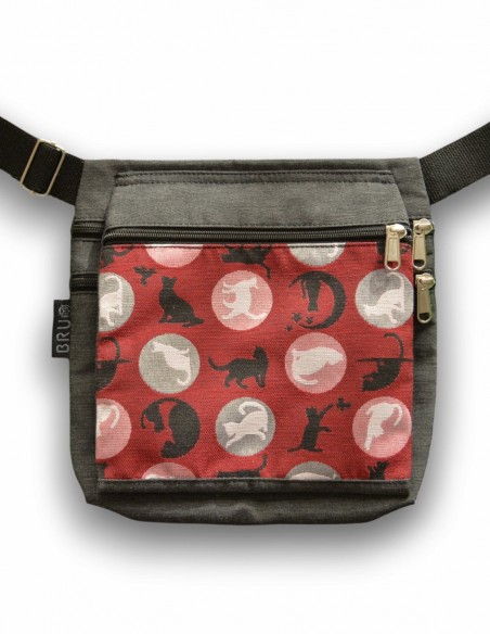 Double waist bag 3 pockets "cats" grey – PUKAPUKA