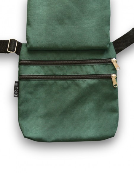 Double waist bag 3 pockets green – PUKA PUKA abierta