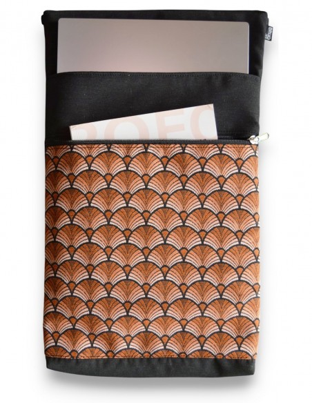 Housse d’ordinateur, "abanik" orange/noire open – BARBADOS