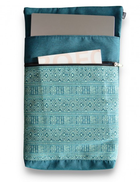 Laptop sleeve, "etnic" turquoise open – BARBADOS
