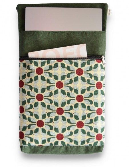 Laptop sleeve, "flores" green open – BARBADOS
