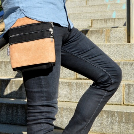 Beige fanny pack 3 pockets 100% Cotton, handmade in Barcelona.