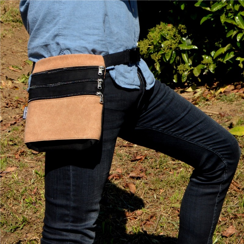 Sac ceinture beige 3 poches 100% coton, fait à...
