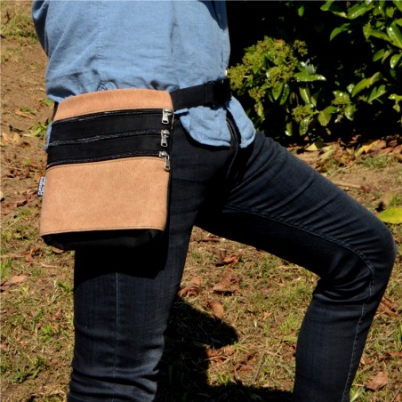 Sac ceinture beige 3 poches 100% coton, fait à Barcelone.