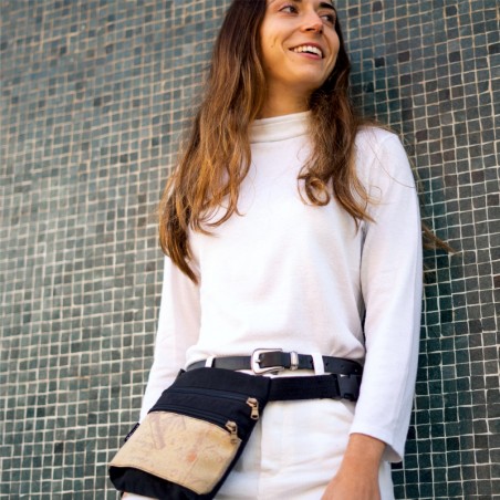 Sac ceinture noir naturel modèle Kauai deux poches.