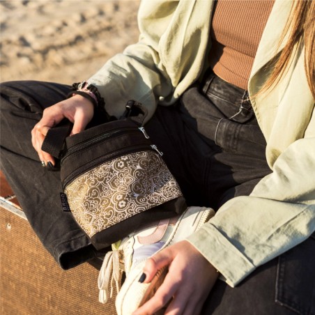 Waist bag belt fanny pack Kauai 2 pockets black gold mandala.